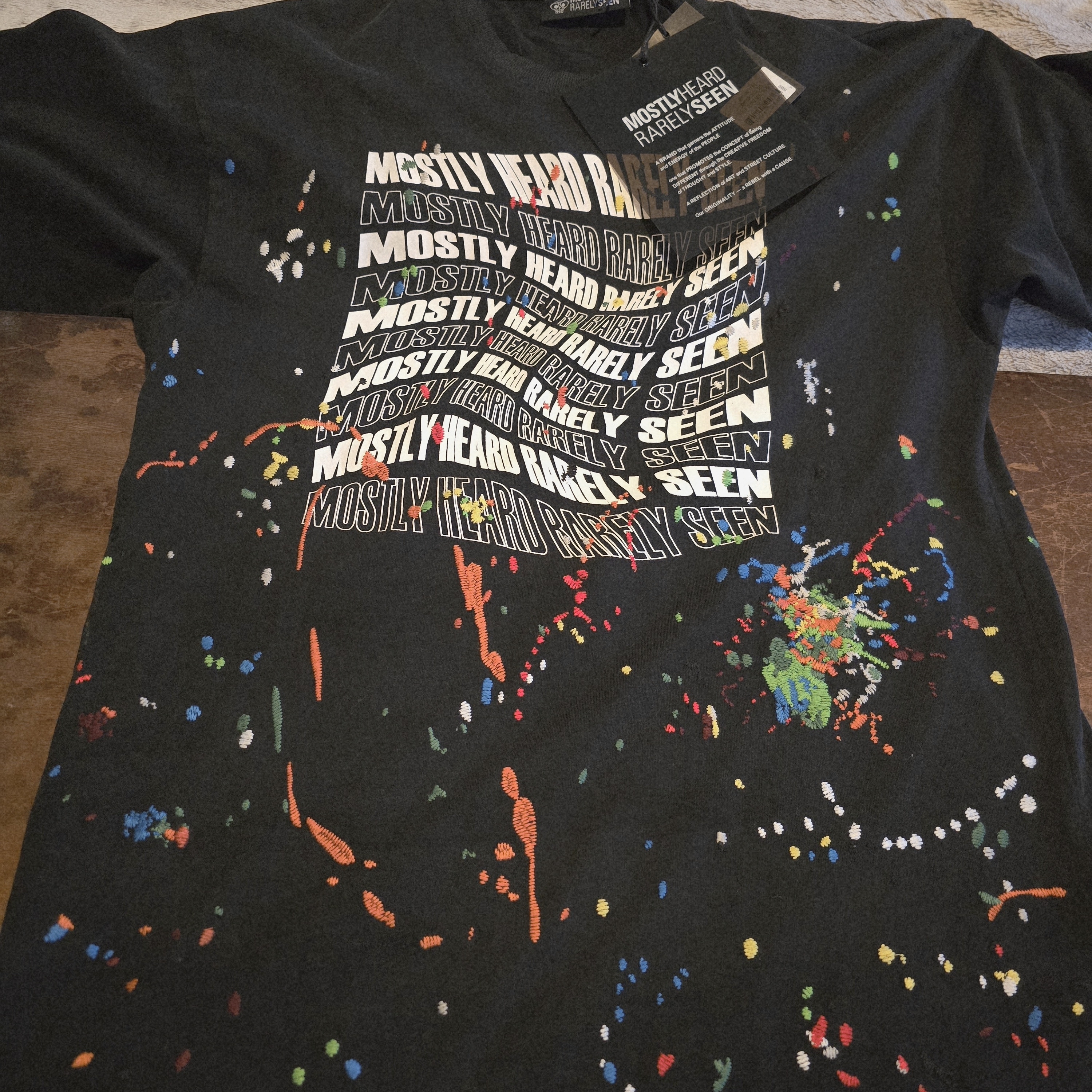 (Nwt) Mostly Heard Rarely Seen, Black Graphic Paint-Splatter T-Shirt